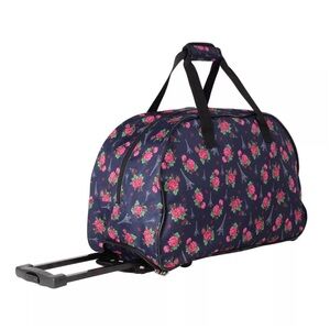 Betsey Johnson Signature Rose & Eiffel Tower Duffel Rolling Travel Bag, Gift NWT